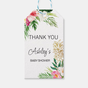 Pink Green Tropical Floral Baby Dusche Geschenkanhänger