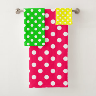Pink Green und Gelber Polka Dot Badhandtuch Set