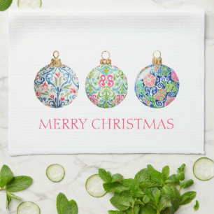 Pink Green und Navy Blue Chinoiserie Weihnachten Geschirrtuch