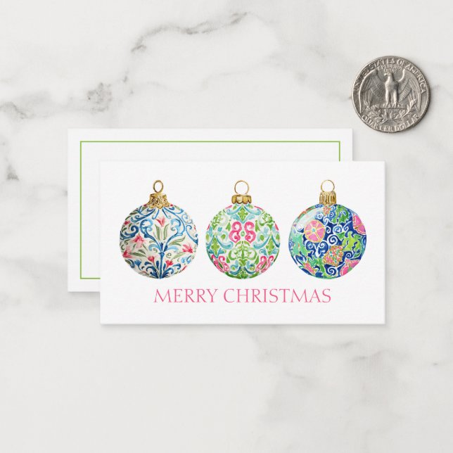 Pink Green und Navy Blue Chinoiserie Weihnachten Mitteilungskarte (Vorderseite/Rückseite Beispiel)