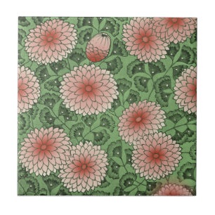 Pink Green Wal Morris Style Chrysanthemum Repro Fliese
