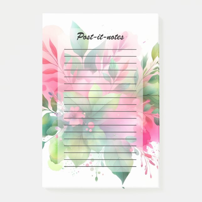 Pink Green Watercolor Botanical Bloom Post-it Klebezettel (Vorderseite)