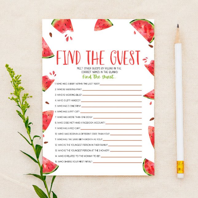 Pink Green Watermelon Finde Guest Baby Showspiel Briefpapier (Von Creator hochgeladen)