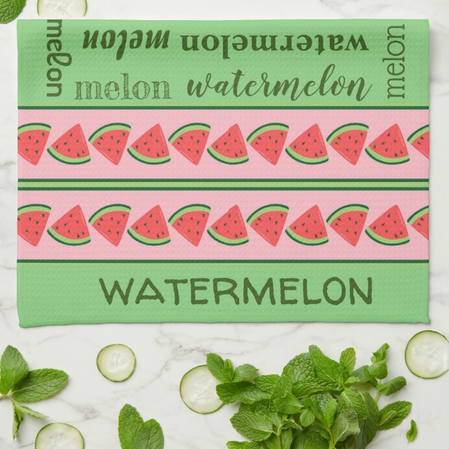 Pink Green Watermelon Wedges - Watermelone Kunst,  Geschirrtuch (Gefaltet)