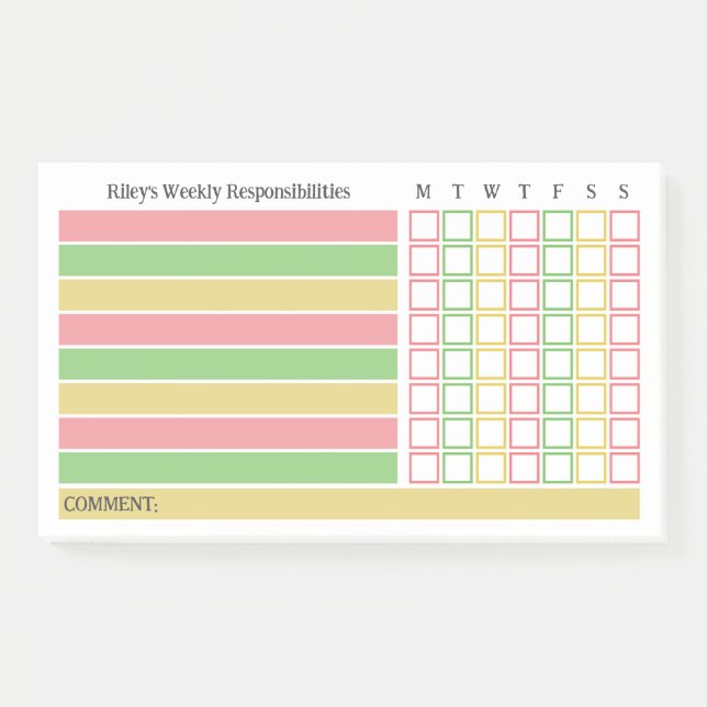 Pink Green Weekekekly Responses Chore Chart Post-it Klebezettel (Vorderseite)