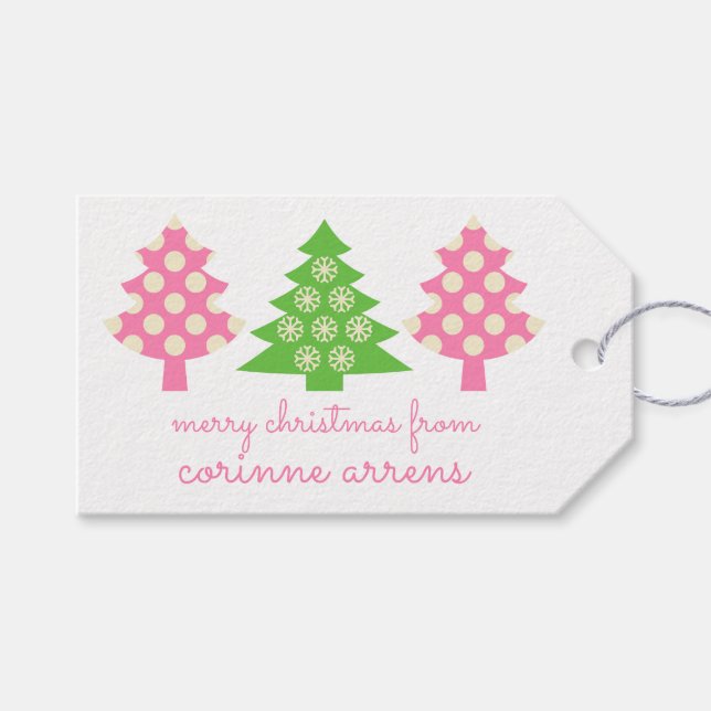 Pink & Green Weihnachtsbäume - Geschenketiketten Geschenkanhänger (Vorderseite (Horizontal))