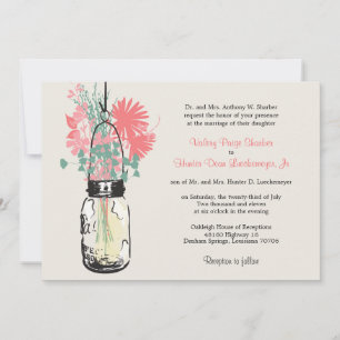 Pink & Green Wildblumen & Mason Jar Wedding Einladung