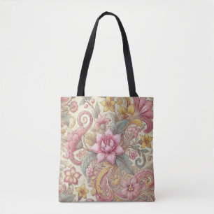 Pink Green Yellow Indonesian Batik Floral Muster Tasche