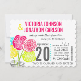 Pink Green Yellow Mason Jar Floral Typografie Einladung