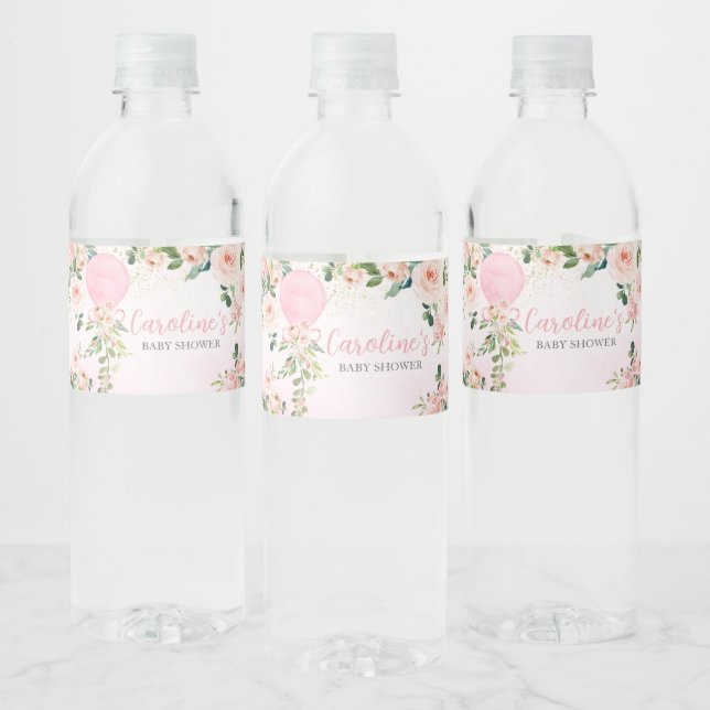 Pink Greenery Floral Balloon Babydusche (Flaschen)