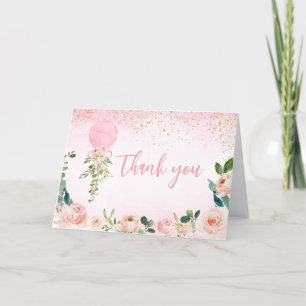 Pink Greenery Floral Balloon Babydusche Dankeskarte