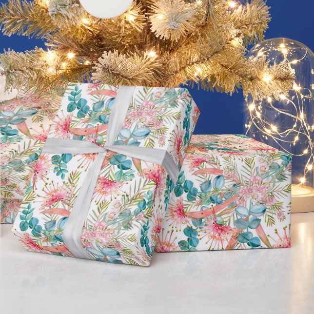 Pink Grevillea und Eukalyptus Geschenkpapier (Feiertage)