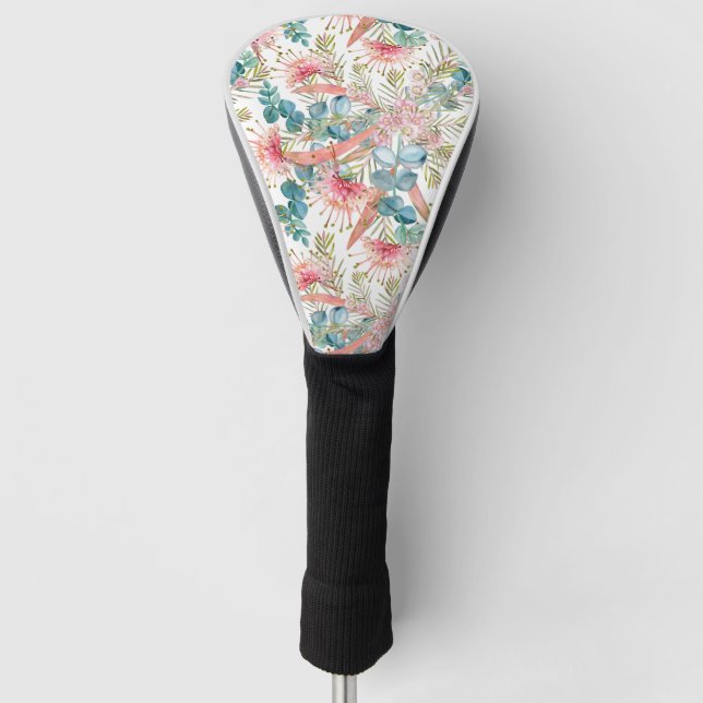 Pink Grevillea und Eukalyptus Golf Headcover (Vorderseite)