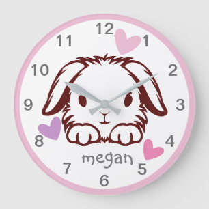 Pink Grey Baby Animal Bunny Butterfly Kinderzimmer Große Wanduhr