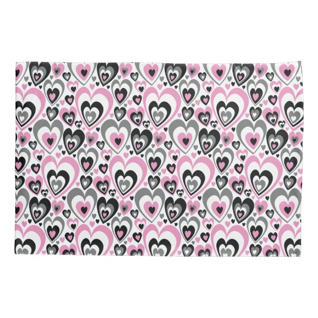Pink Grey Black Hearts Pattern. Kissenbezug (Rückseite)