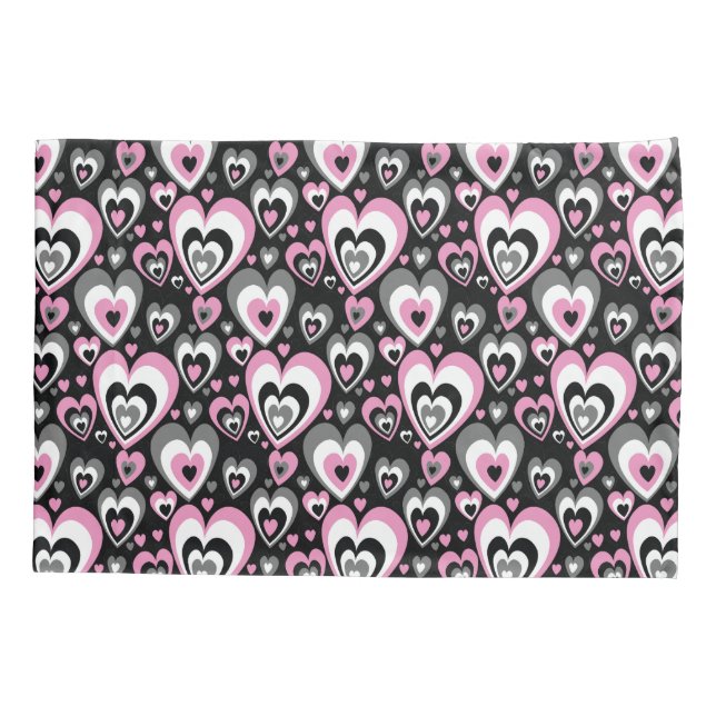 Pink Grey Black Hearts Pattern. Kissenbezug (Rückseite)