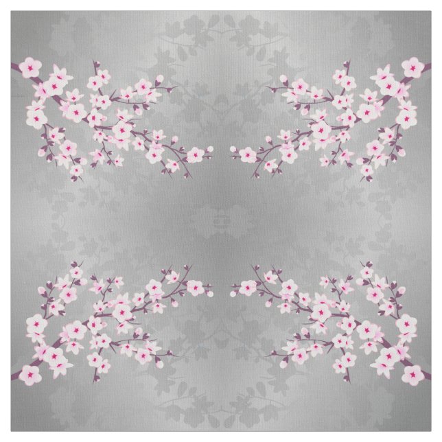 Pink Grey Cherry Blossoms Muster Stoff (Muster)