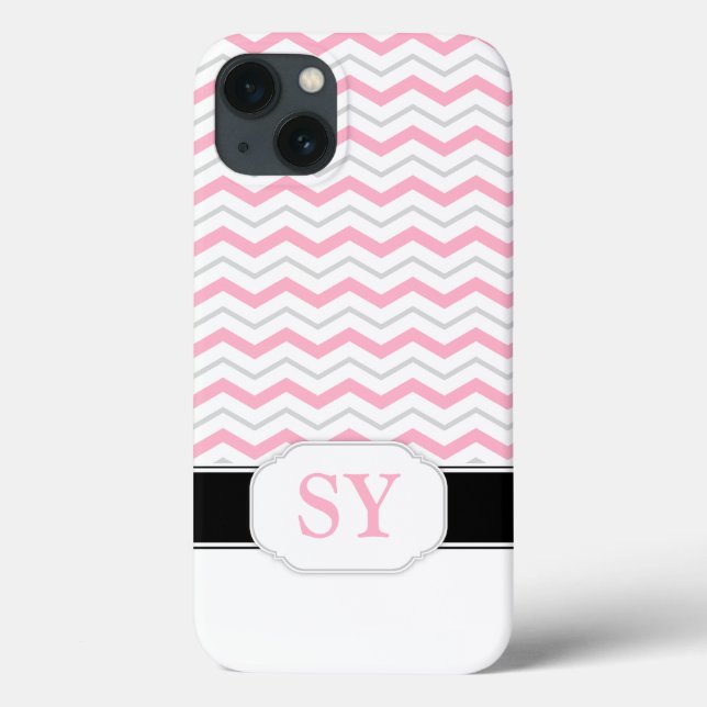 Pink & Grey Chevron Monogram iPad 2/3/4 Coque (Verso)