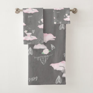 Pink & Grey Couture Ballerina Mädchen Whimsical Ch Badhandtuch Set
