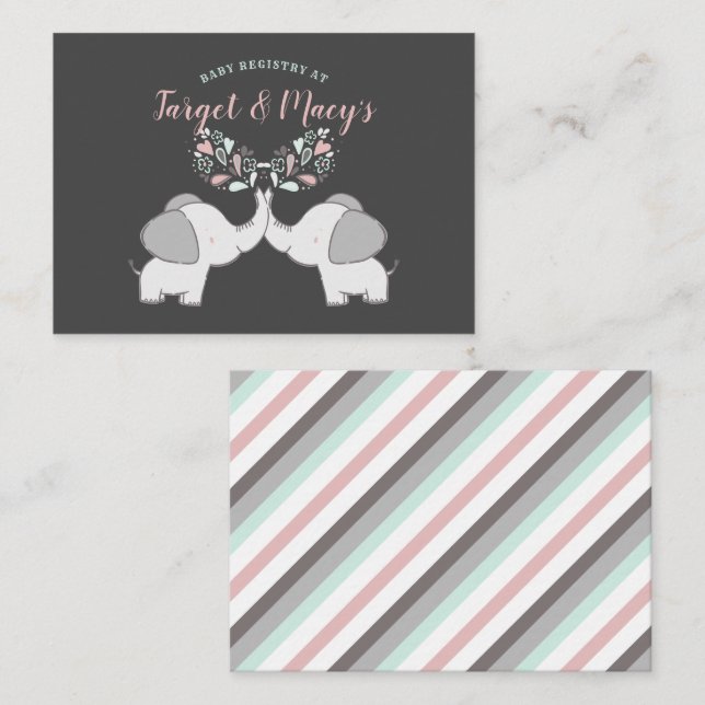 Pink & Grey Elephant Baby Shower - Registrierung Begleitkarte (Vorne/Hinten)