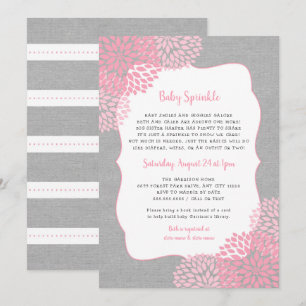 Pink Grey Floral Girl Baby Sprinkle Einladung