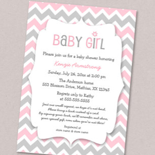 Pink Grey Girl Baby showers Invitations apporter u