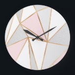 Pink, Grey & Gold Geo Große Wanduhr<br><div class="desc">Pink,  Grey & Gold Geo</div>