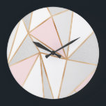 Pink, Grey & Gold Geo Große Wanduhr<br><div class="desc">Pink, Grey & Gold Geo</div>