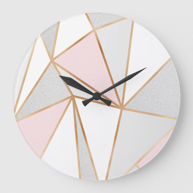 Pink, Grey & Gold Geo Große Wanduhr (Vorderseite)