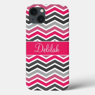 Pink Grey Gray Chevron Name Case-Mate iPhone Hülle
