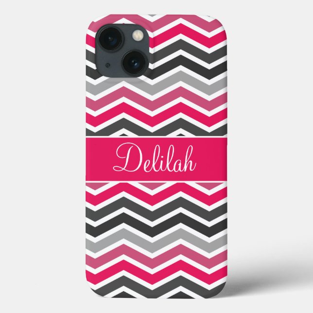Pink Grey Gray Chevron Name Case-Mate iPhone Hülle (Rückseite)