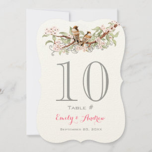 Pink Grey Green Love Bird Wedding Tischnummer