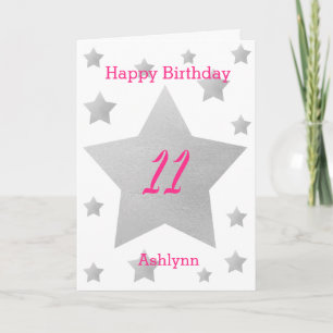 Pink Grey Stars 11e carte d'anniversaire