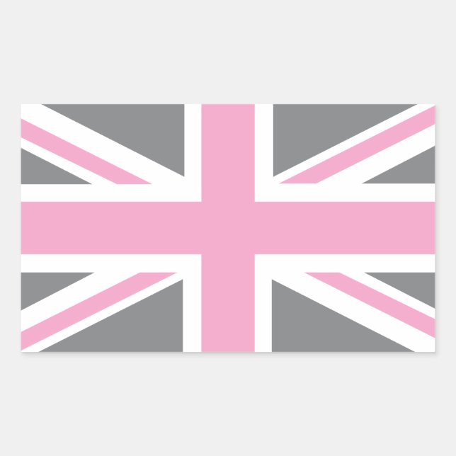 Pink Grey Union Jack British (UK) Flag Rechteckiger Aufkleber (Vorderseite)