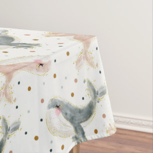 Pink Grey Whale Polka Dots Baby Showday Tischdecke