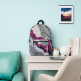 Pink, Grey White Gold Stone Marble  Bedruckter Rucksack