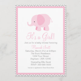 Pink Grey Zickzack Elephant Girl Baby Dusche laden Einladung