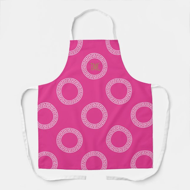 Pink-griechische Schlüsselanhänger Monogramm-Initi Schürze (Vorderseite)