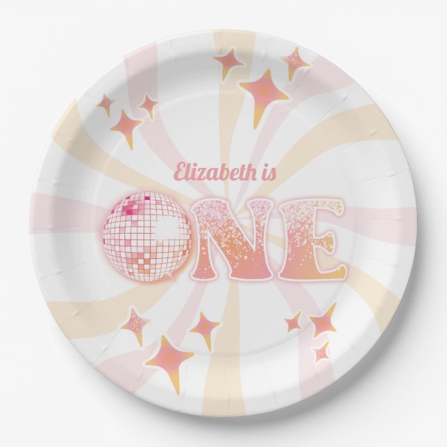 Pink Groovy Disco Dancing Queen First Birthday Pappteller (Vorderseite)