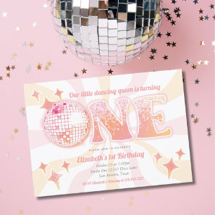 Pink Groovy Disco Tanzkönigin Erster Geburtstag Einladung