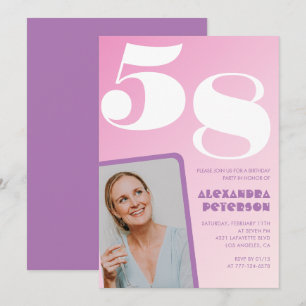 Pink Groovy Einladungen zum 58. Geburtstag Retro F