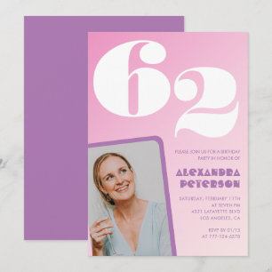 Pink Groovy Einladungen zum 62. Geburtstag Retro F
