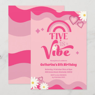 Pink Groovy Five ist Vibe Birthday Einladung