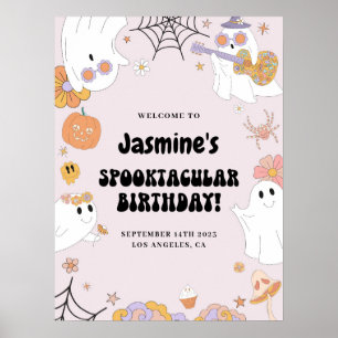 Pink Groovy Ghost Birthday Begrüßungszeichen Poster