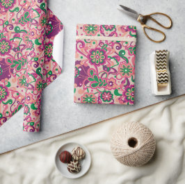 Pink Groovy Psychedelic 60er 70er Floral Birthday Geschenkpapier