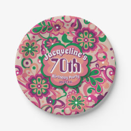 Pink Groovy Psychedelic 60er 70er Floral Birthday Pappteller