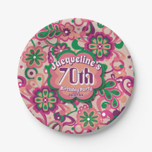 Pink Groovy Psychedelic 60er 70er Floral Birthday Pappteller