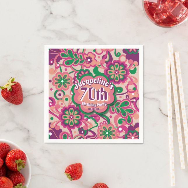 Pink Groovy Psychedelic 60er 70er Floral Birthday Serviette (Beispiel)