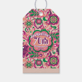 Pink Groovy Psychedelic 60s 70s Floral Birthday Geschenkanhänger