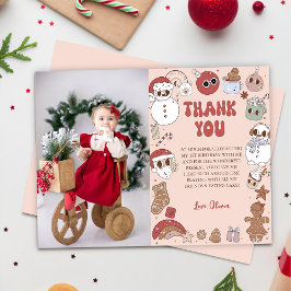 Pink Groovy Santa Christmas Girl 1. Geburtstag Dankeskarte